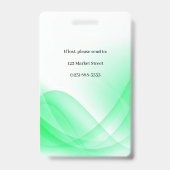 Green Abstract Wave Business Foto-ID Badge (Achterkant)