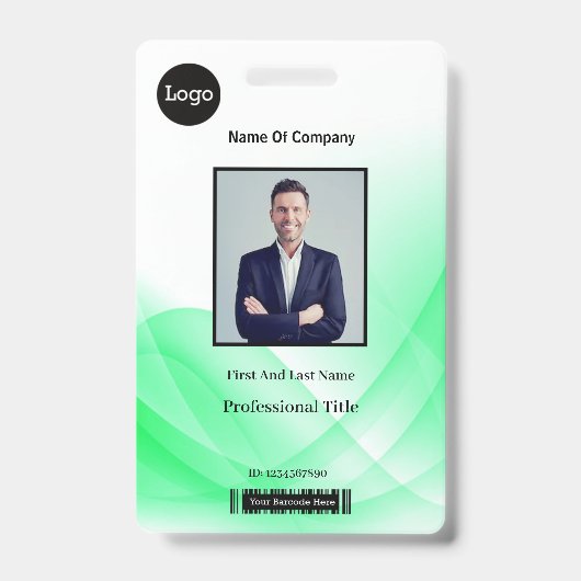 Green Abstract Wave Business Foto-ID Badge (Voorkant)