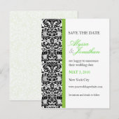 Green Accent Damask Save the Date Kaart (Voorkant / Achterkant)