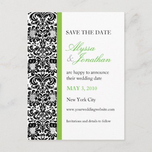 Green Accent Damask Save the Date Kaart (Voorkant)