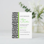 Green Accent Damask Save the Date Kaart (Staand voorkant)