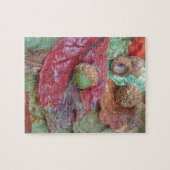 Green Acorn op een rode Herfst Leaf Legpuzzel (Horizontaal)