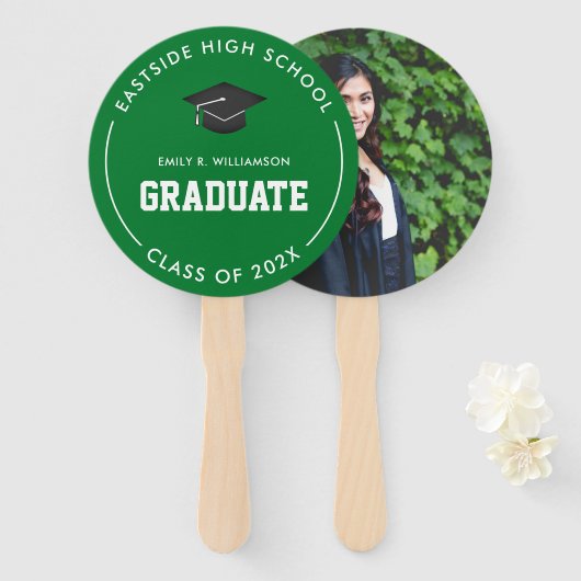 Green Afstuderen Photo Personalized Hand Fan Handwaaier (Voorkant en achterkant)