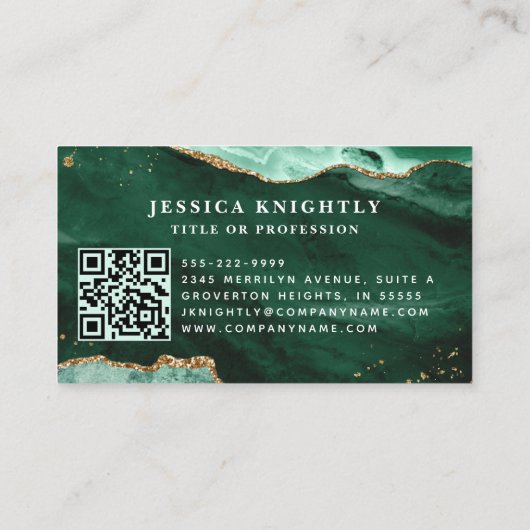 Green Agate Geode Monogram Gold Script Visitekaartje (Achterkant)