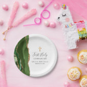 Green Agate Gold Glitter First Heilige Communie Papieren Bordje (Feest)