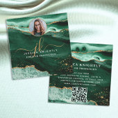 Green Agate Gold Glitter Script Foto QR Vierkante Visitekaartje