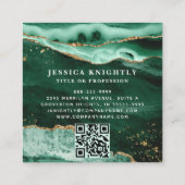 Green Agate Gold Glitter Script Foto QR Vierkante Visitekaartje (Achterkant)