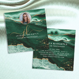 Green Agate Gold Glitter Script Foto Vierkante Visitekaartje