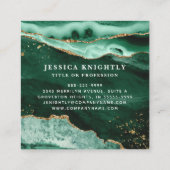 Green Agate Gold Glitter Script Foto Vierkante Visitekaartje (Achterkant)