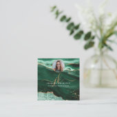 Green Agate Gold Glitter Script Foto Vierkante Visitekaartje (Staand voorkant)