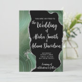 Green Agate Silver Glitter Wedding Invitation Kaart (Staand voorkant)