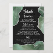 Green Agate Silver Glitter Wedding Invitation Kaart (Achterkant)