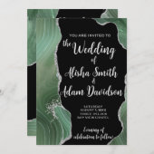 Green Agate Silver Glitter Wedding Invitation Kaart (Voorkant / Achterkant)