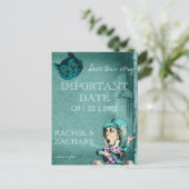 Green Alice in Wonderland Wedding Save the Date Briefkaart (Staand voorkant)