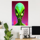 Green Alien | AI Art Poster (Thuiskantoor)
