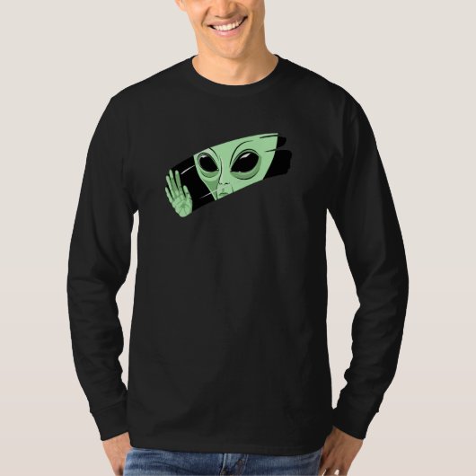 Green Alien Behind the Glass Peeking Alien Space U T-shirt (Voorkant)
