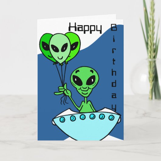Green Alien Birthday Card Kaart (Voorkant)