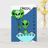 Green Alien Birthday Card Kaart (Gele Bloem)