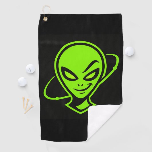 Green Alien Good Luck Golf Golfhanddoek (Insitu)
