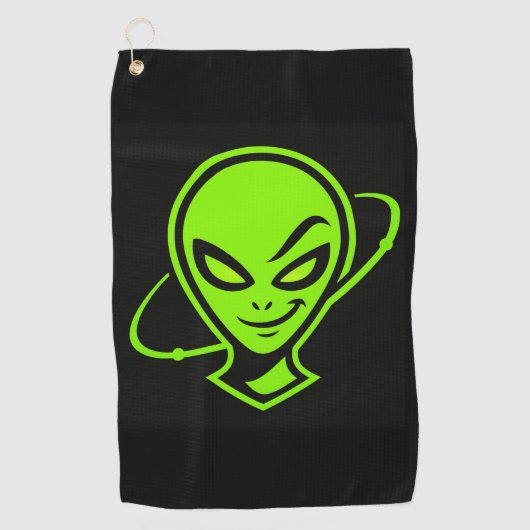 Green Alien Good Luck Golf Golfhanddoek (Voorkant)