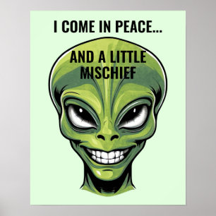 Green Alien Head Poster