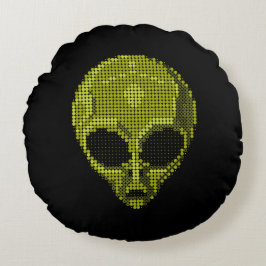 Green Alien Head Rond Kussen