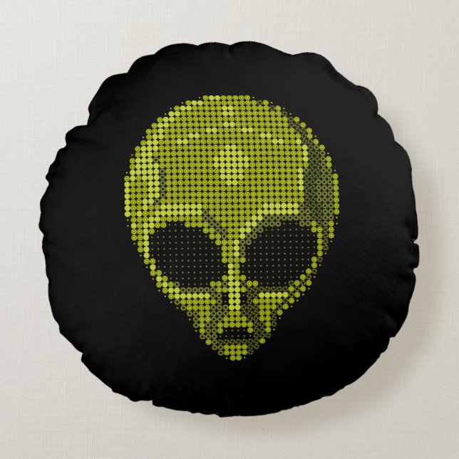 Green Alien Head Rond Kussen (Voorkant)