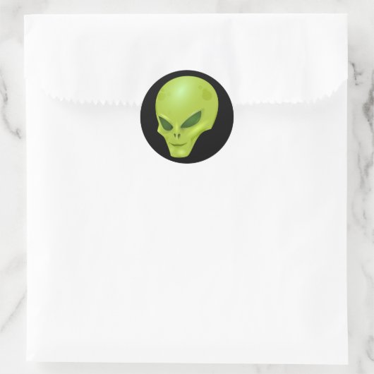 Green Alien Head Ronde Sticker (Tas)