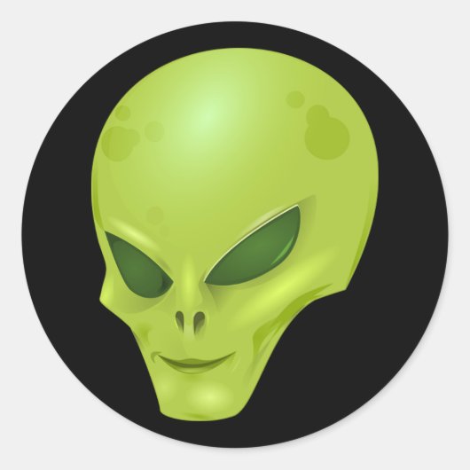 Green Alien Head Ronde Sticker (Voorkant)