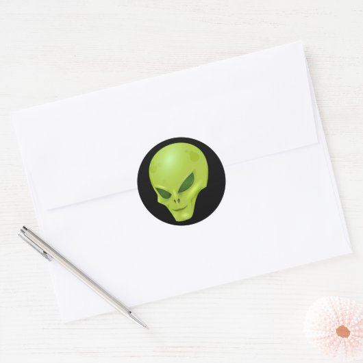 Green Alien Head Ronde Sticker (Envelop)