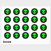 Green Alien Head Ronde Sticker (Vel)