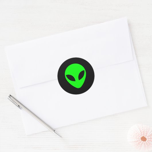 Green Alien Head Ronde Sticker (Envelop)