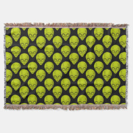 Green Alien Head Throw Blanket Deken