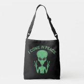Green Alien I Come In Peace Extraterrestrial UFO Crossbody Tas (Achterkant)