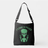 Green Alien I Come In Peace Extraterrestrial UFO Crossbody Tas (Voorkant)