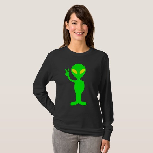 GREEN ALIEN PEAC SIGN T-SHIRT T-SHIRT (Voorkant volledig)