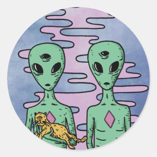 Green Alien  Ronde Sticker (Voorkant)