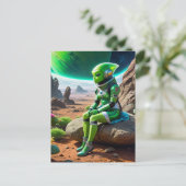 Green Alien Thinker Pose Briefkaart (Staand voorkant)