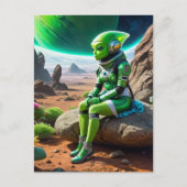 Green Alien Thinker Pose Briefkaart (Voorkant)