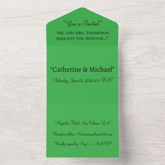 Green All In One Wedding Invitation – Bold All In One Uitnodiging (Binnen)