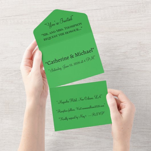 Green All In One Wedding Invitation – Bold Uitnodiging (Afscheurbaar)