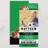 Green All Star Sport Ticket Birthday Foto Kaart (Voorkant / Achterkant)