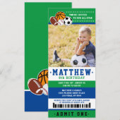 Green All Star Sport Ticket Birthday Foto Kaart (Voorkant / Achterkant)