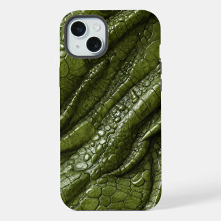 Green Alligator Crocodile Dragon Snake Leather iPhone 15 Plus Case