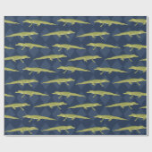 Green Alligator Navy Blue pattered Cadeaupapier (Vlak)