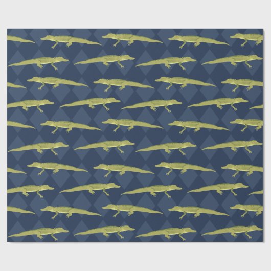 Green Alligator Navy Blue pattered Cadeaupapier (Vlak)
