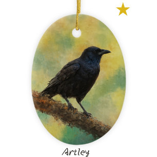 Green American Crow Bird Schilderij Jaar Kerstmis Keramisch Ornament