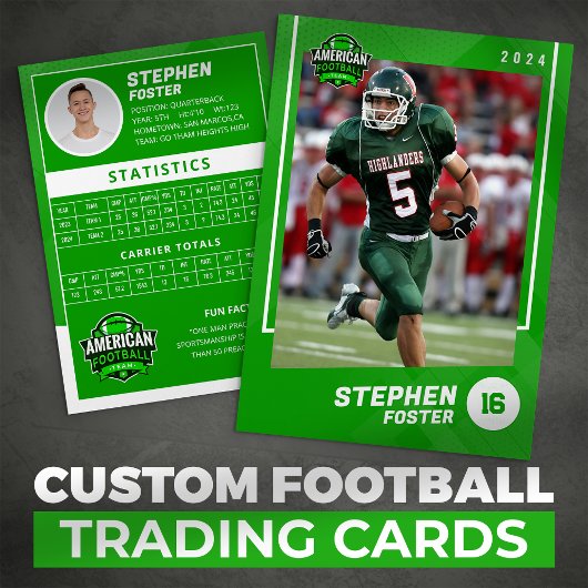 Green American Football Player Trading Kaart Contactkaartje