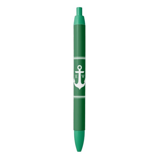 Green Anchor Monogrammed Zwarte Inkt Pen (Voorkant Verticaal)