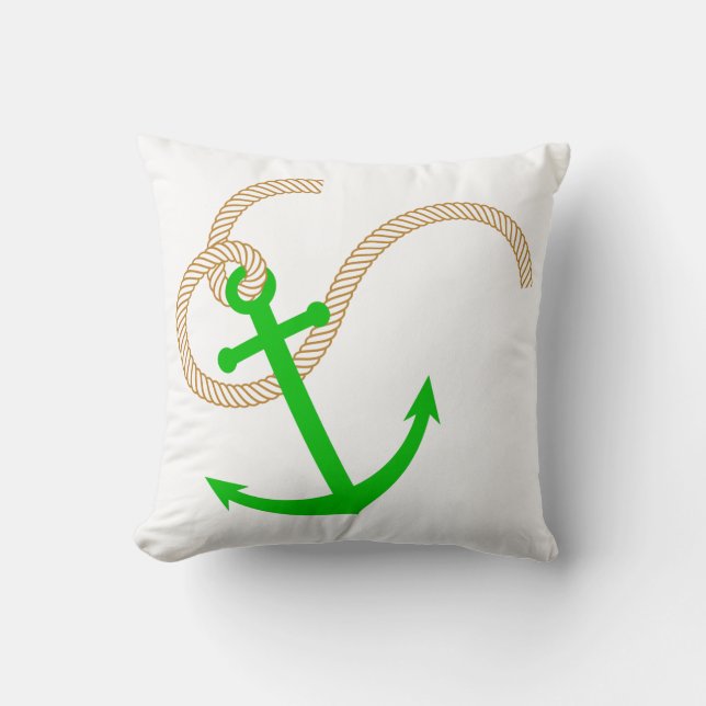 Green Anchor Nautical Pillow Kussen (Voorkant)